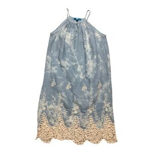 Blue and Cream Womens Tie dye Sleeveless Short Crochet Hem Dress Size Small